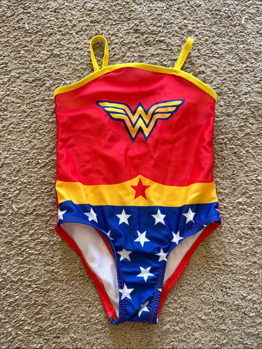 Wonder Woman Girls' Red & Blue One-Piece Swimsuit